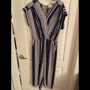 Monteau One Piece Striped Jumpsuit Blue/White Size L